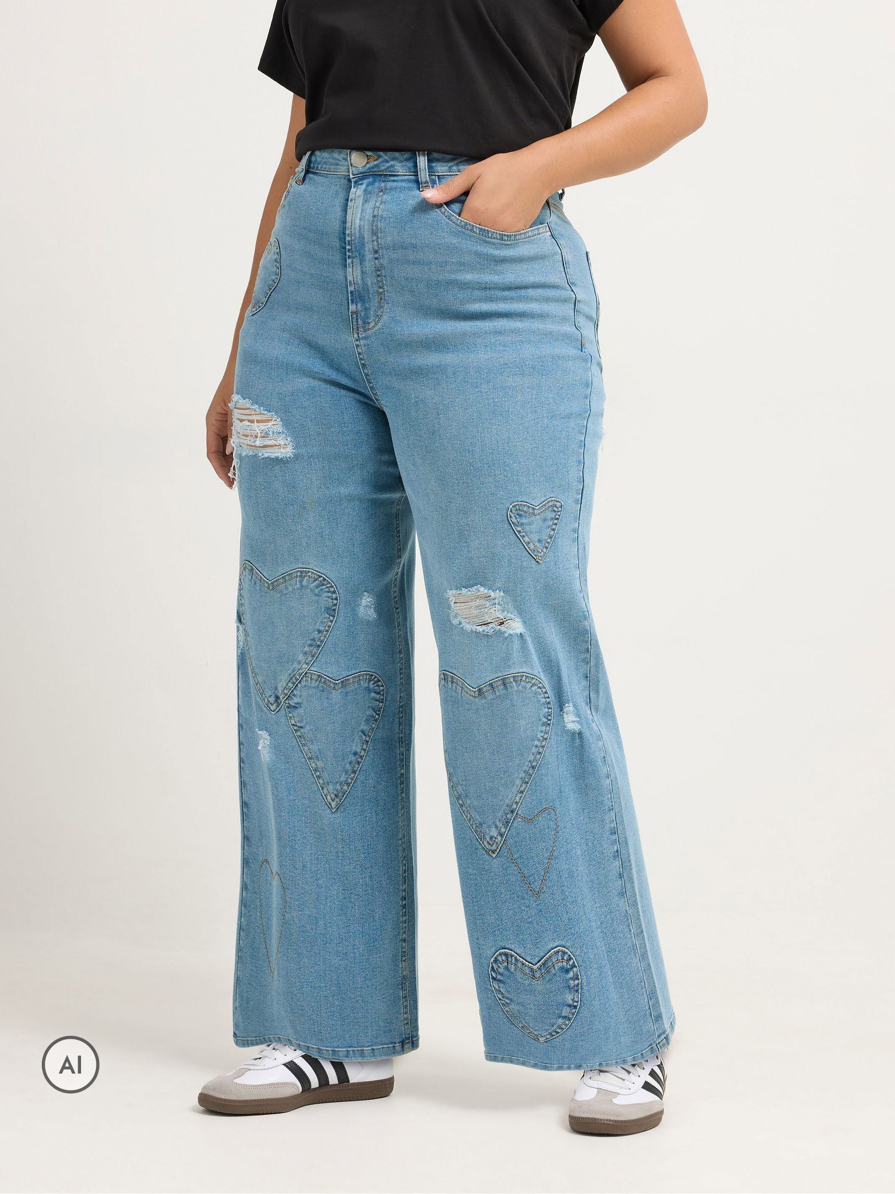 Yours Curve Women's Blue Limited Heart Denim Jeans - Image 1