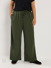 Yours Curve Green Pleated Wide Leg Trousers - Image 1 of 6
