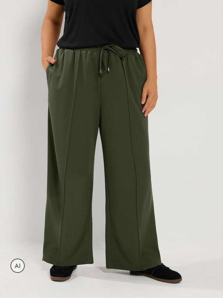Yours Curve Green Pleated Wide Leg Trousers - Image 1 of 6