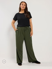Yours Curve Green Pleated Wide Leg Trousers - Image 2 of 6