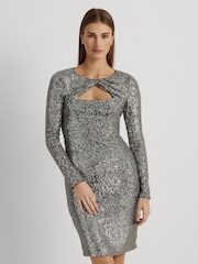Lauren Ralph Lauren Metallic Twist Front Sequined Cocktail Dress - Image 1 of 5