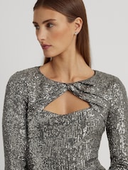 Lauren Ralph Lauren Metallic Twist Front Sequined Cocktail Dress - Image 5 of 5