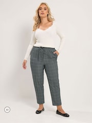 Yours Curve Grey Checked Tapered Trousers - Image 2 of 6