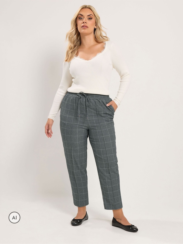 Yours Curve Grey Checked Tapered Trousers - Image 2 of 6