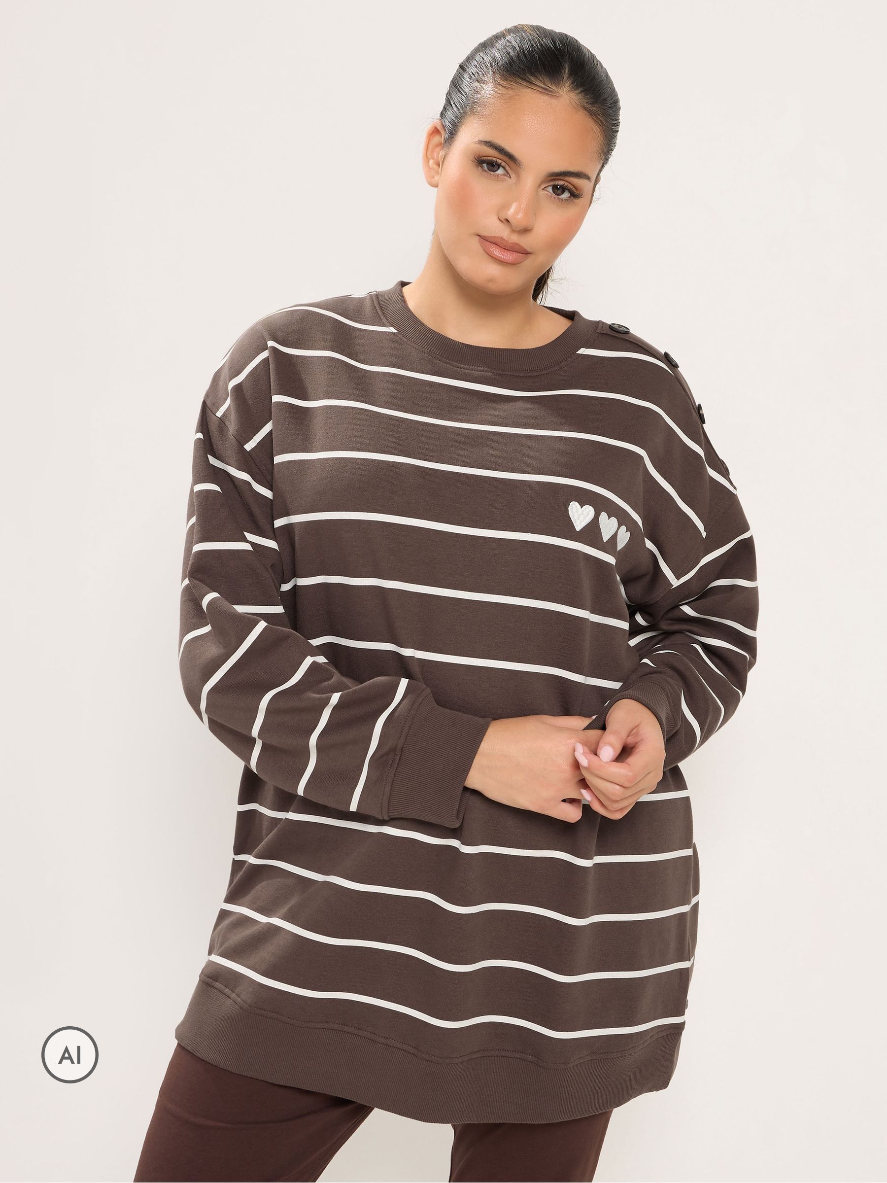 Yours Women's Chocolate Heart Stripe Sweatshirt In | Size: 30/32 - Image 6
