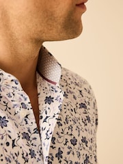 White/Blue Floral Printed Trimmed Shirt - Image 4 of 6