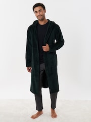 Threadbare Green Hooded Fleece Dressing Gown - Image 1 of 5