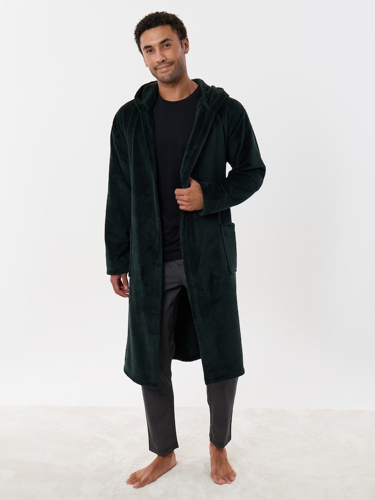Threadbare Green Hooded Fleece Dressing Gown - Image 1 of 5