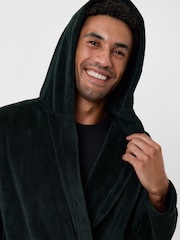 Threadbare Green Hooded Fleece Dressing Gown - Image 3 of 5