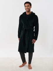 Threadbare Green Hooded Fleece Dressing Gown - Image 4 of 5