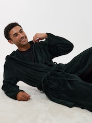 Threadbare Green Hooded Fleece Dressing Gown - Image 5 of 5