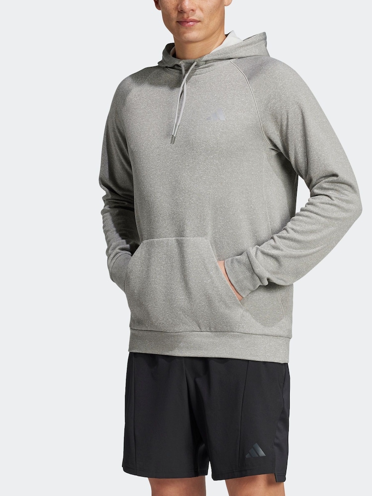 adidas Grey Game and Go Training Small Logo 3-Stripes Hoodie - Image 6 of 6