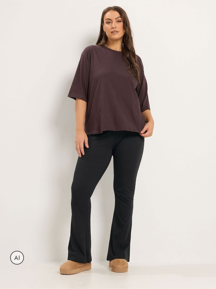 Yours Curve Black Wide Leg Cotton Trousers - Image 2 of 6