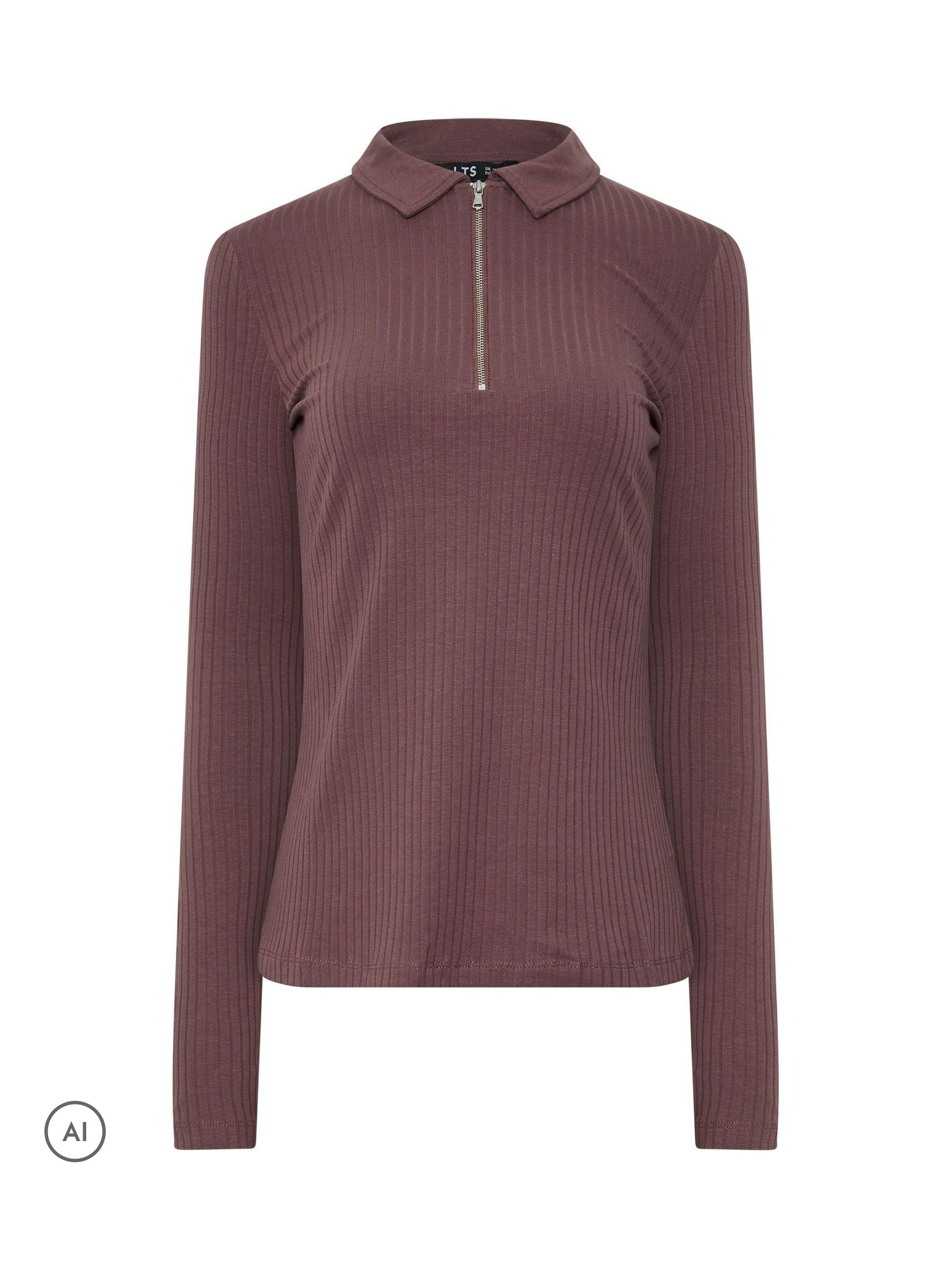 Long Tall Sally Women's Burgundy Tall Quarter Zip Ribbed Top In | Size: 20 - Image 4