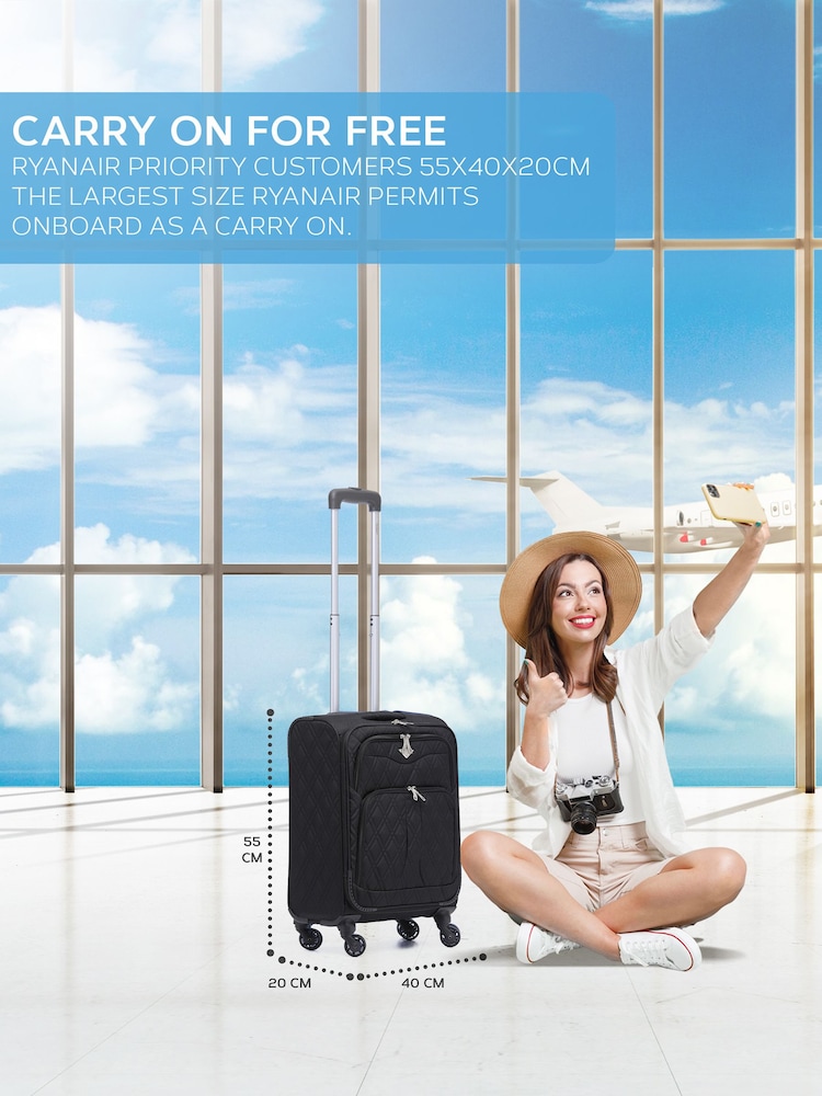 Flight Knight 55x40x20cm Ryanair Priority Soft Case Cabin Carry On Suitcase Hand Black Luggage - Image 2 of 7