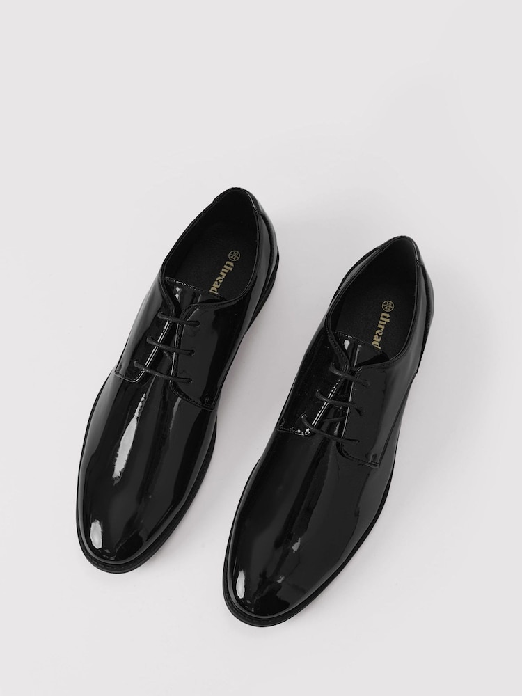 Threadbare Black Faux Leather Lace Up Derby Shoes - Image 2 of 4