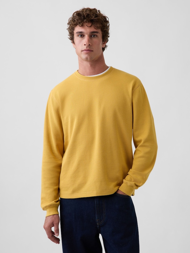Gap Gold Relaxed Waffle Long Sleeve T-Shirt - Image 1 of 4 Gap Gold Relaxed Waffle Long Sleeve T-Shirt - Image 1 of 4