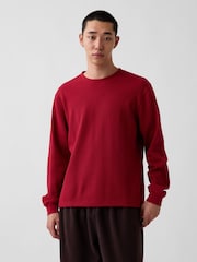 Gap Red Relaxed Waffle Knit Long Sleeve T-Shirt - Image 1 of 4