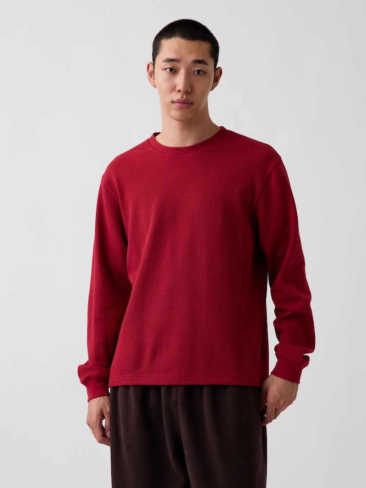 Gap Red Relaxed Waffle Knit Long Sleeve T-Shirt - Image 1 of 4
