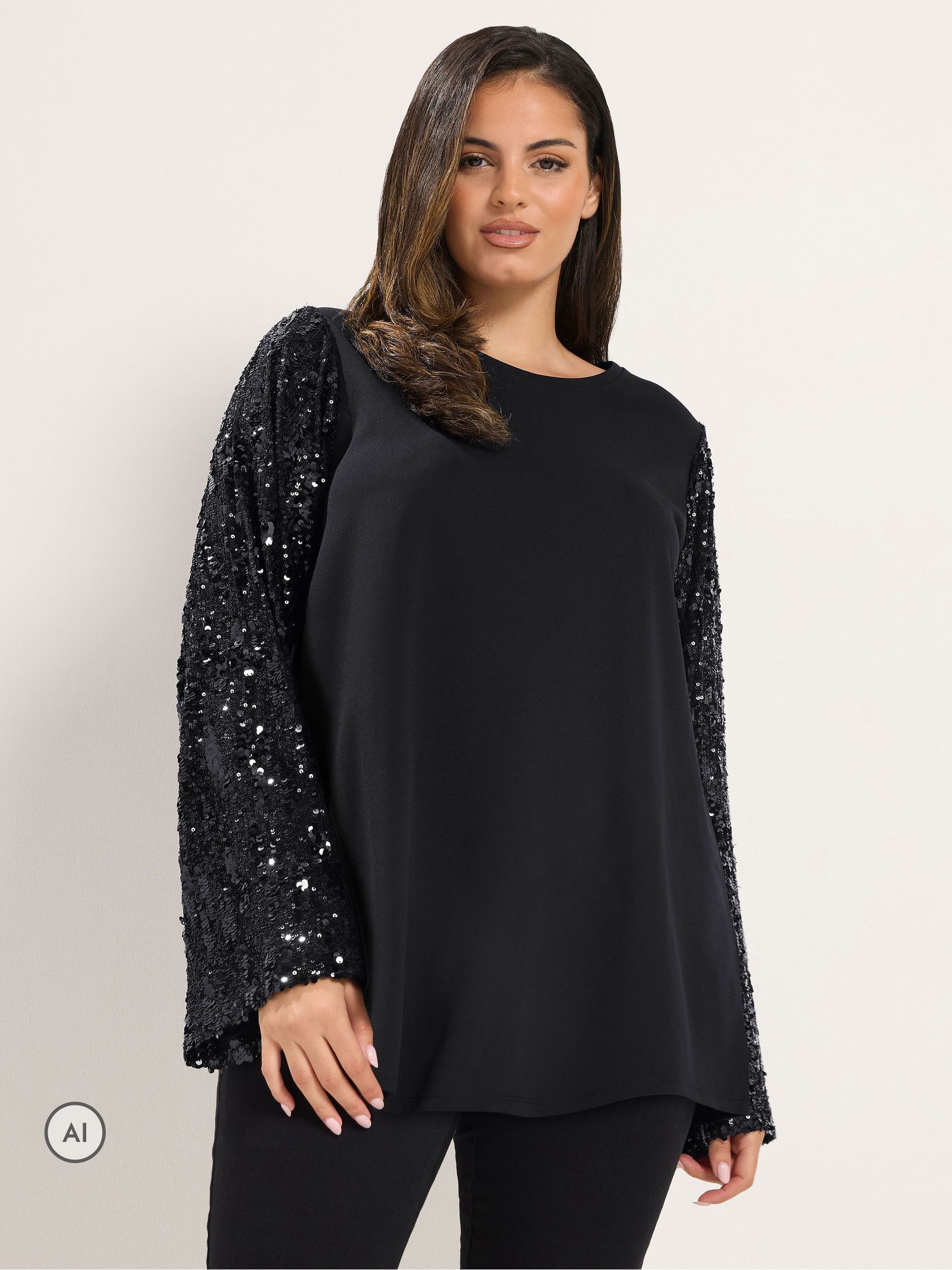 Yours Women's Black Sequin Long Sleeve Top In | Size: 30-32 - Image 7