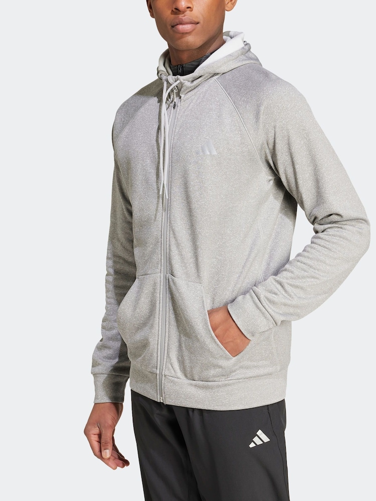 adidas Grey Game and Go Training Logo 3-Stripes Full-Zip Hoodie - Image 1 of 6
