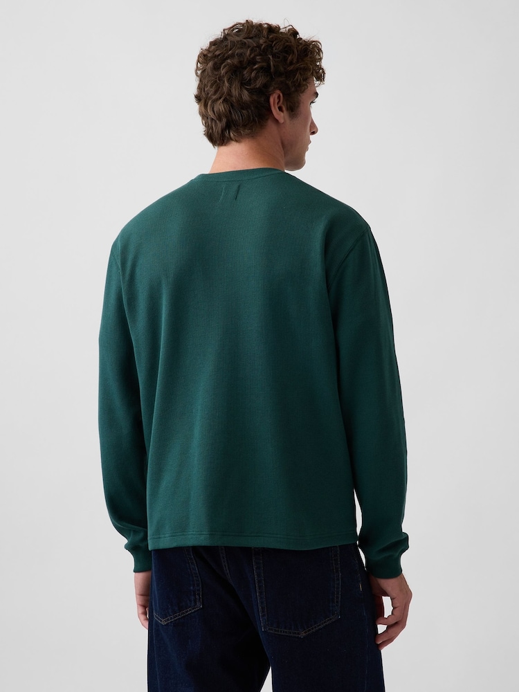 Gap Dark Green Relaxed Waffle Knit Long Sleeve T-Shirt - Image 2 of 4
