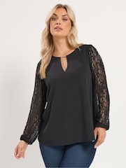 Yours Curve Black Lace Sleeve Blouse - Image 1 of 6