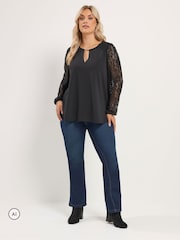Yours Curve Black Lace Sleeve Blouse - Image 2 of 6