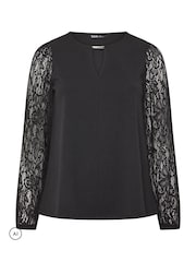 Yours Curve Black Lace Sleeve Blouse - Image 5 of 6