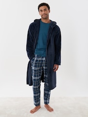 Threadbare Blue Hooded Fleece Dressing Gown - Image 1 of 4