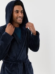 Threadbare Blue Hooded Fleece Dressing Gown - Image 2 of 4