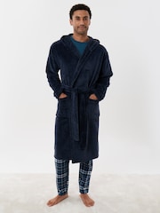 Threadbare Blue Hooded Fleece Dressing Gown - Image 4 of 4