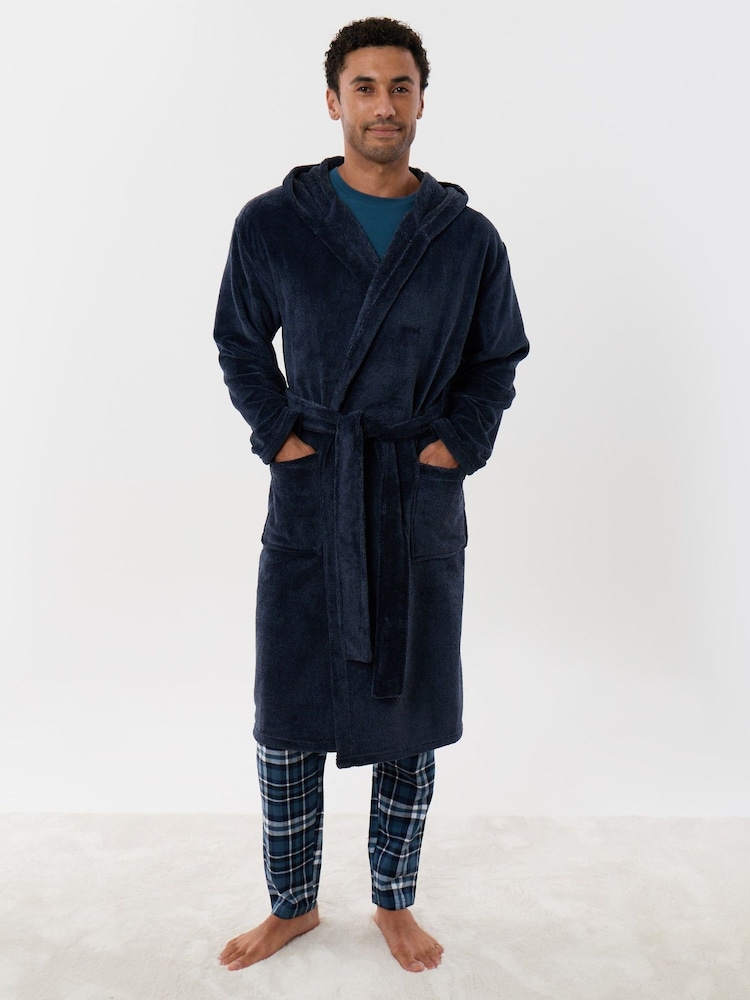 Threadbare Blue Hooded Fleece Dressing Gown - Image 4 of 4