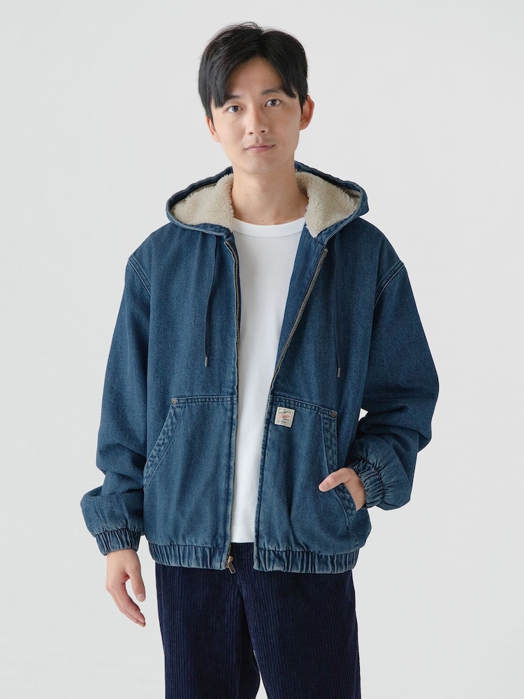 Gap Medium Wash Relaxed Sherpa-Lined Denim Zip-Up Hooded Jacket - Image 1 of 6 Gap Medium Wash Relaxed Sherpa-Lined Denim Zip-Up Hooded Jacket - Image 1 of 6