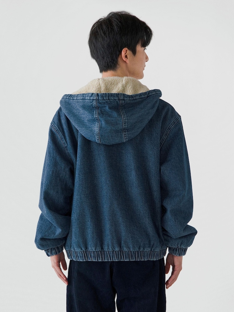 Gap Medium Wash Relaxed Sherpa-Lined Denim Zip-Up Hooded Jacket - Image 2 of 6 Gap Medium Wash Relaxed Sherpa-Lined Denim Zip-Up Hooded Jacket - Image 2 of 6