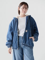 Gap Medium Wash Relaxed Sherpa-Lined Denim Zip-Up Hooded Jacket - Image 4 of 6