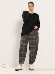 Yours Curve Grey Checked Barrel Trousers - Image 2 of 6