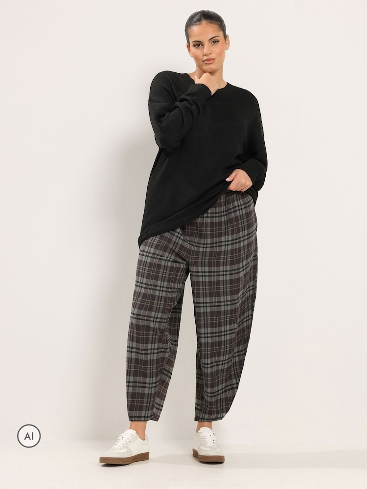 Yours Curve Grey Checked Barrel Trousers - Image 2 of 6