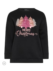 سويت شيرت مبتكر برسمة شجرة مرصَّعة بالترتر وعبارة "Merry Christmas" من Yours Curve - صورة 5 من 6