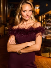 Sosandar Purple Bardot Feather Trim Jumpsuit - Image 1 of 5