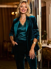 Sosandar Blue Luxe Velvet Tailored Blazer - Image 2 of 5