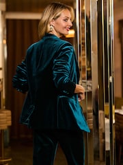 Sosandar Blue Luxe Velvet Tailored Blazer - Image 3 of 5