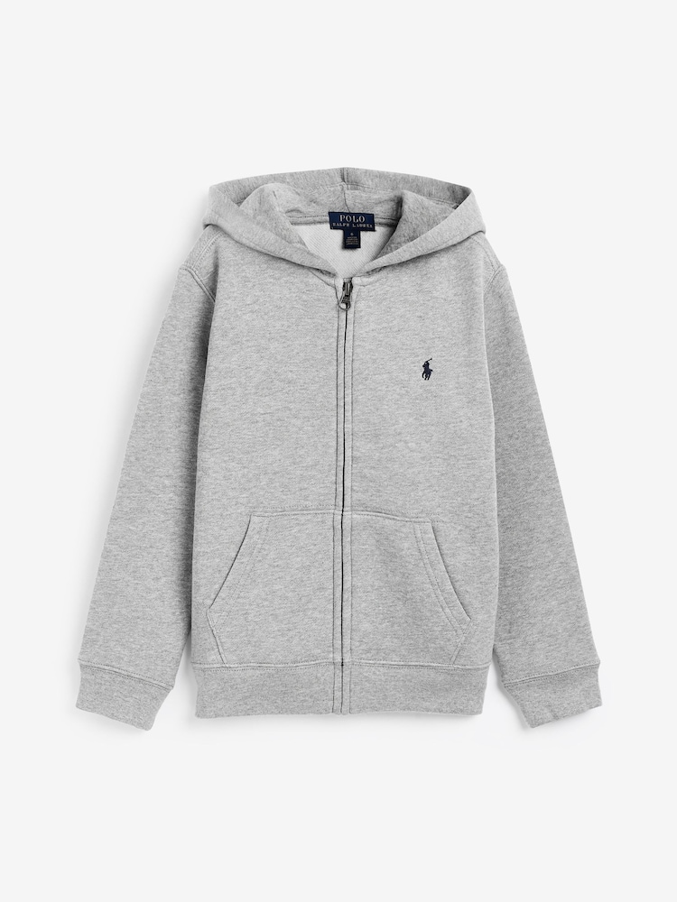 Polo Ralph Lauren Grey Boys Cotton Fleece Zip-Up Logo Hoodie - Image 2 of 4