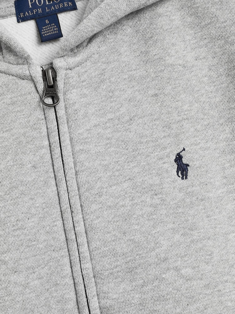 Polo Ralph Lauren Grey Boys Cotton Fleece Zip-Up Logo Hoodie - Image 4 of 4
