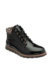 Lotus Black Patent Lace-Up Ankle Boots - Image 1 of 4