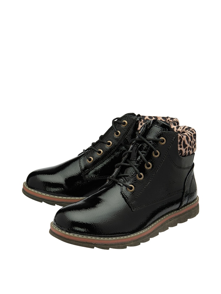 Lotus Black Patent Lace-Up Ankle Boots - Image 2 of 4