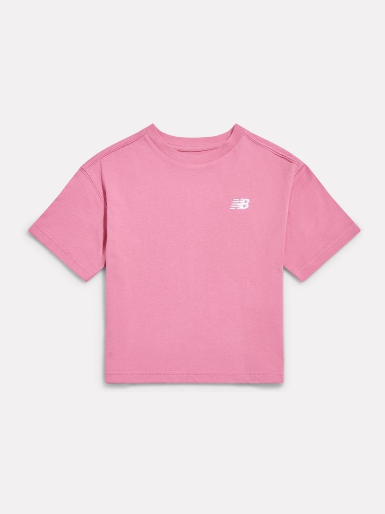 New Balance Rose Pink Jersey Small Logo T-Shirt - Image 1 of 3 New Balance Rose Pink Jersey Small Logo T-Shirt - Image 1 of 3