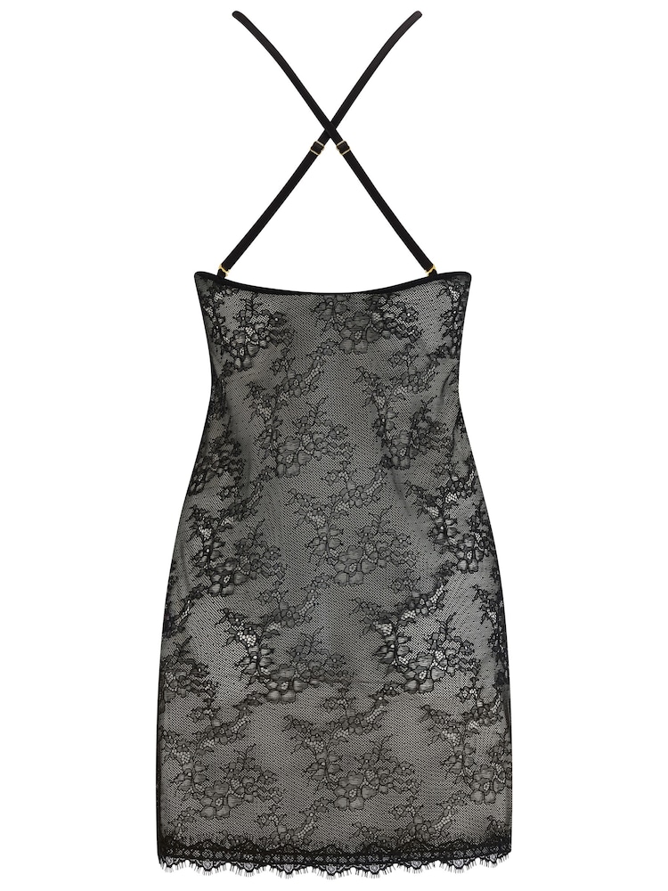 Pour Moi Black Boudoir Lace Split Hem Chemise - Image 3 of 3