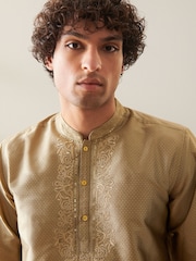Gold Mens Long Length Kurta - Image 4 of 9