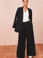 Black Mid Rise Wide Leg Pleated Trousers - Image 1 of 5
